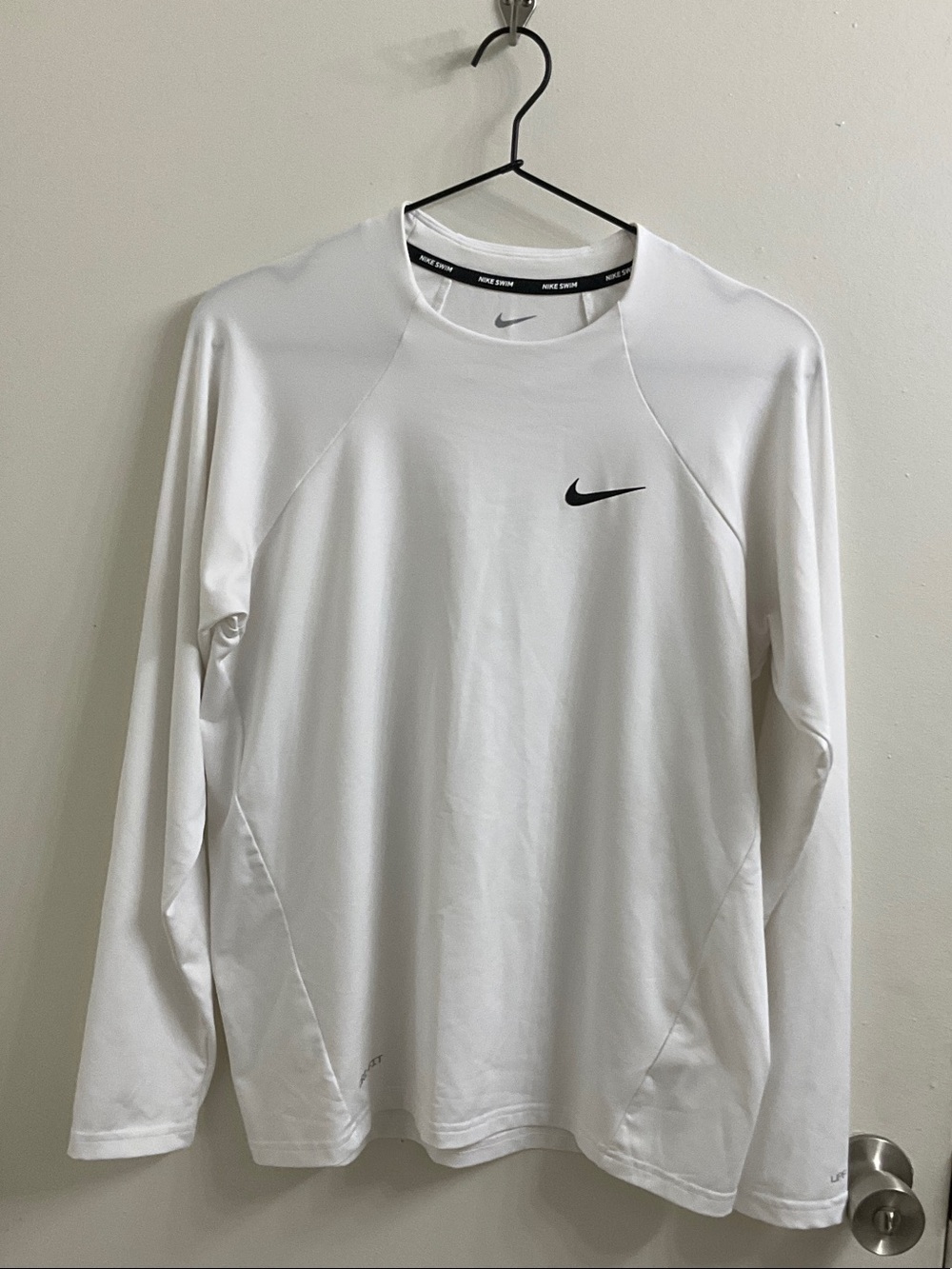 Nike Men’s Long Sleeve Dri-FIT Performance Shirt - White with Black Swoosh